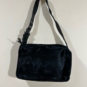 Elegant Black Ponyhair Shoulder Bag with Adjustable Strap